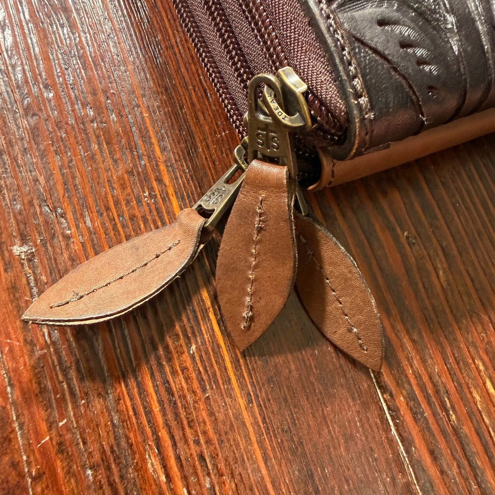 STS Ranchwear Crossbody Wallet Bag Purse Brown Tooled Floral Leather - Picture 2 of 10
